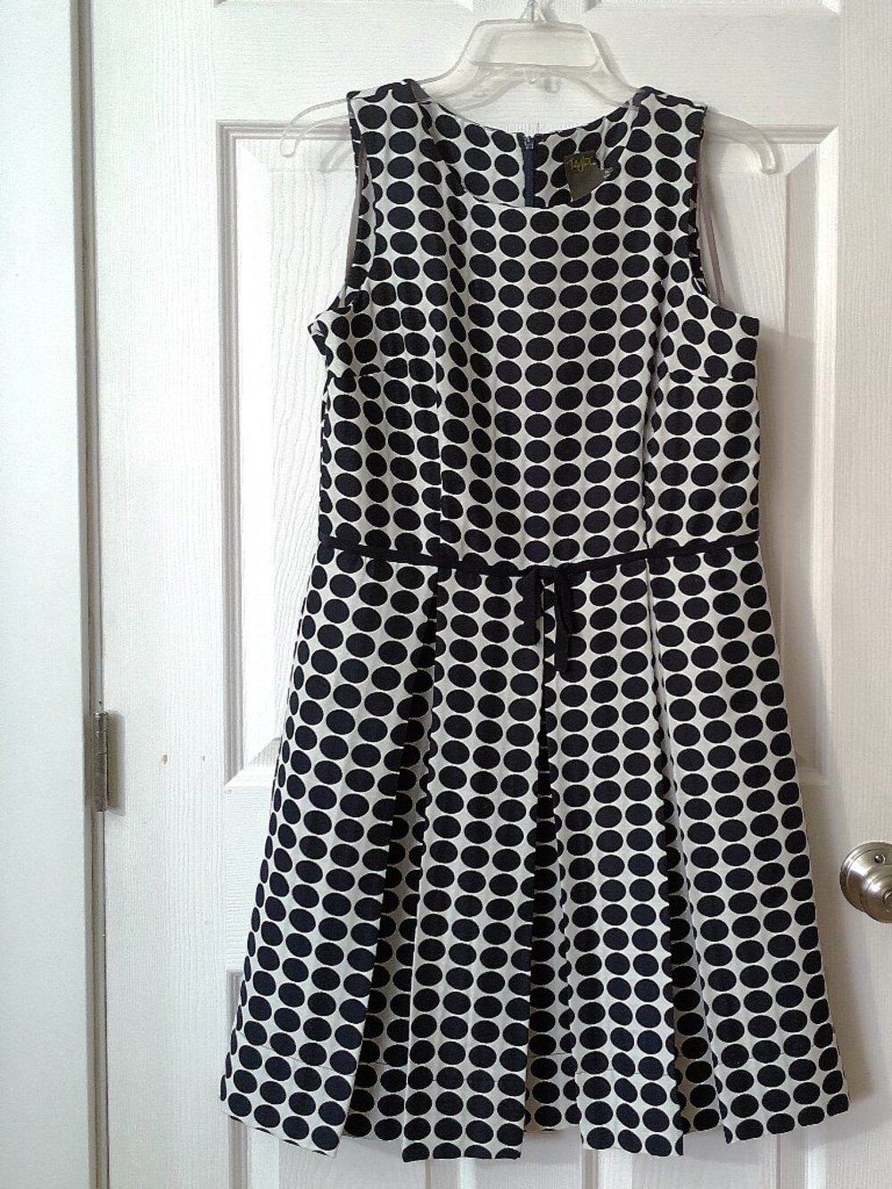 Taylor Navy Blue and White Polka Dot Midi Dress